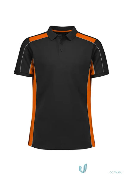 Black and orange grid polo p413us from Recycled Polyester Biz Collection, all-day comfort pique knit