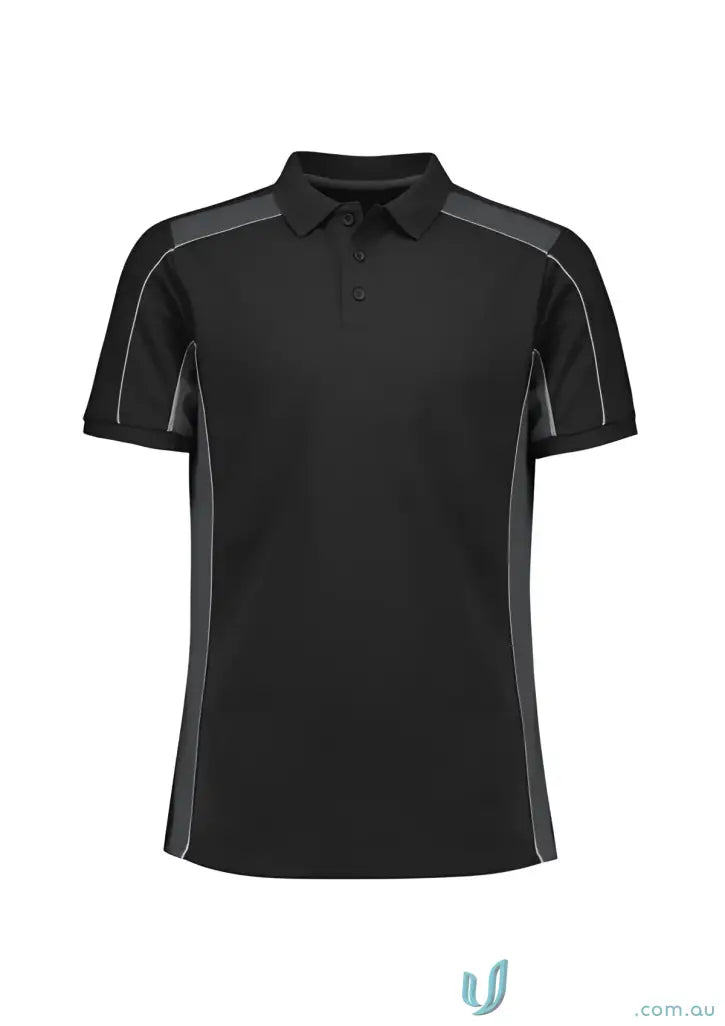 Black Grid Polo P413US with gray accents, all-day comfort pique knit, recycled polyester Biz Collection