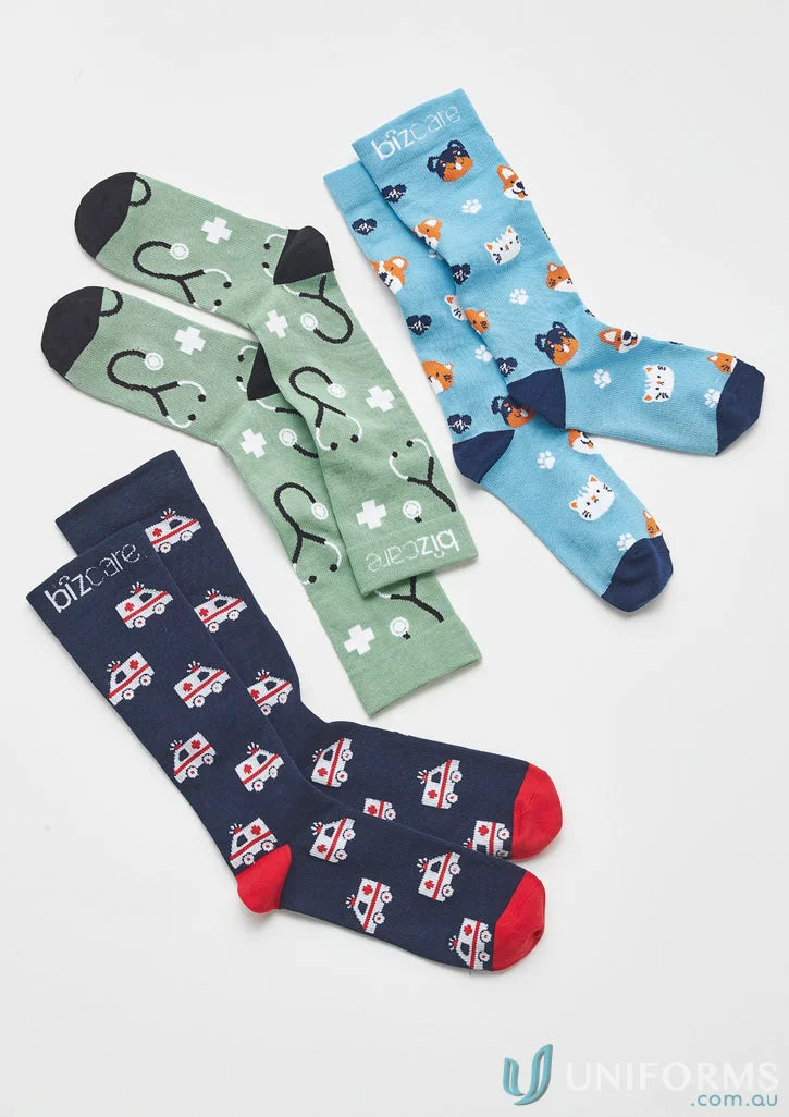 Three pairs of patterned feet comfort socks from Unisex Happy Feet Comfort Socks collection