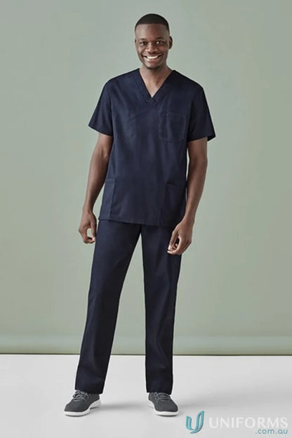 Navy blue unisex Hartwell Reversible Scrub Top, ideal men’s scrub tops look