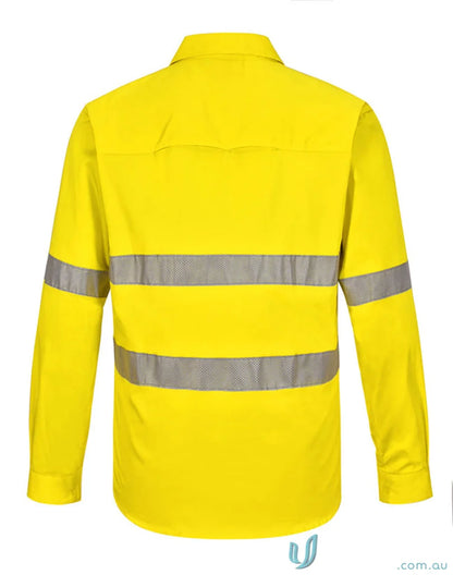Yellow hi-vis cool breeze long sleeve work shirt for visibility and comfort