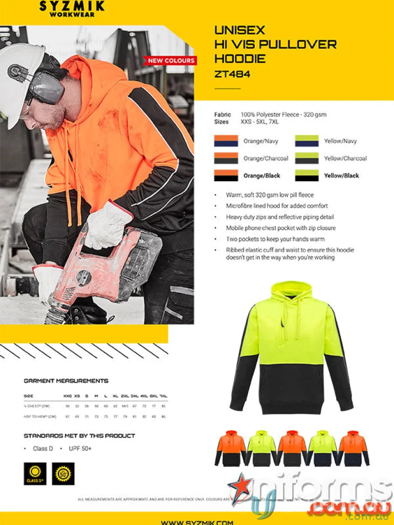 SyZmIk Unisex Hi Vis Pullover Hoodie perfect for safety and style