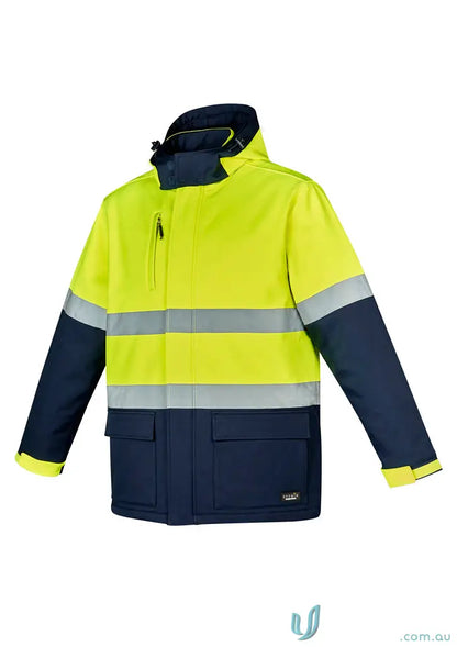 High-visibility unisex Antarctic Softshell Jacket with fleece-lined hand warmers