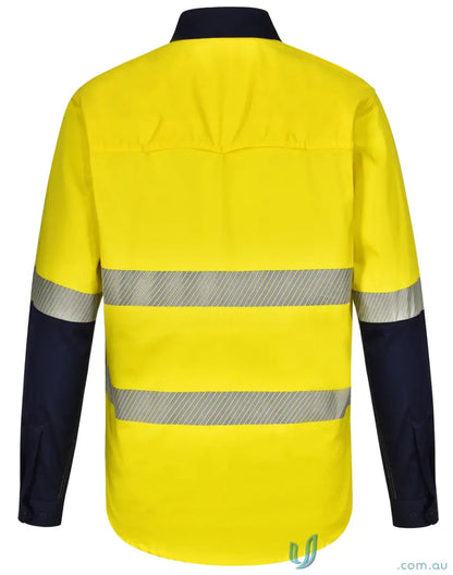 Yellow and navy Unisex HiVis Breeze Segmented Tape Shirt with reflective stripes for sw83 hi-vis work