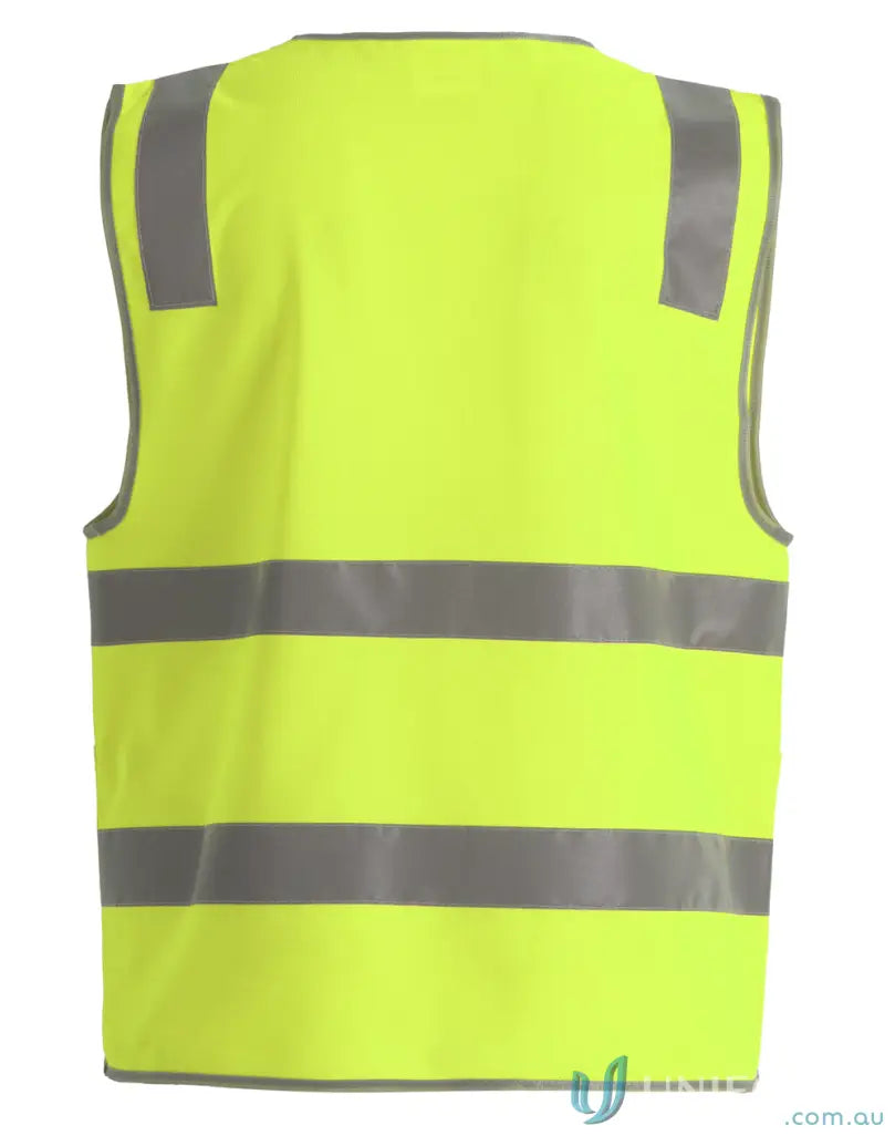 Bright yellow sw04 hi-vis safety vest with utility pockets and reflective stripes