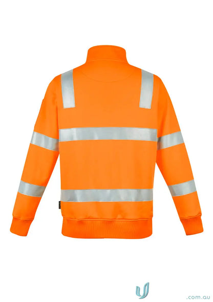 Orange high-visibility sweatshirt featuring bio motion reflective, zip pullover delivers tall vis VIC Rail style