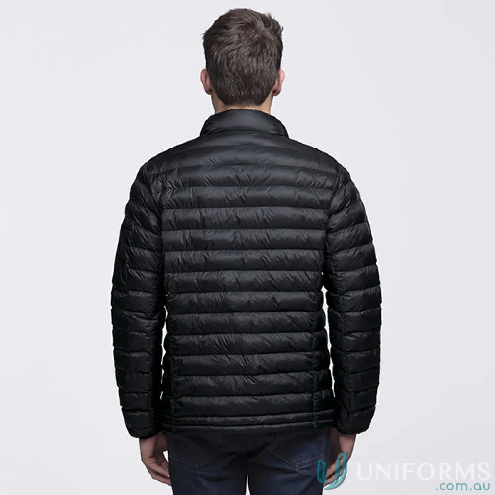 Black unisex Mogul Puffer Jacket showcasing super packable lightness and style