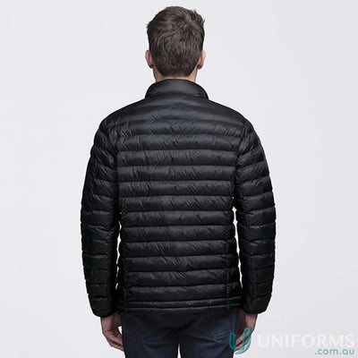 Black unisex Mogul Puffer Jacket showcasing super packable lightness and style