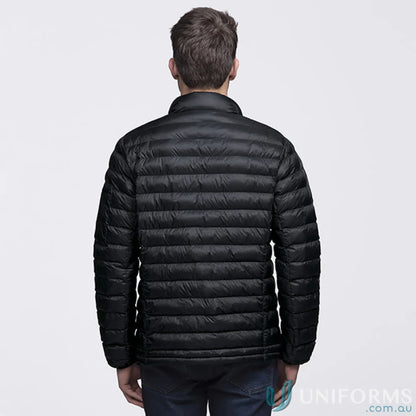 Black unisex Mogul Puffer Jacket showcasing super packable lightness and style