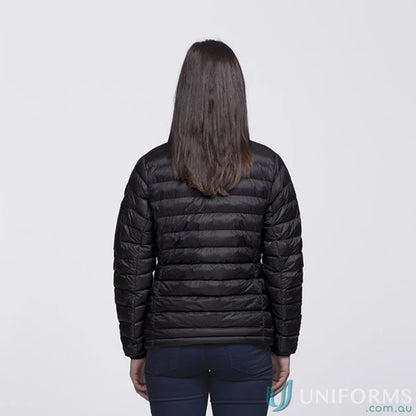 Black quilted puffer jacket showcasing super packable lightness in the Unisex Mogul Puffa Jacket