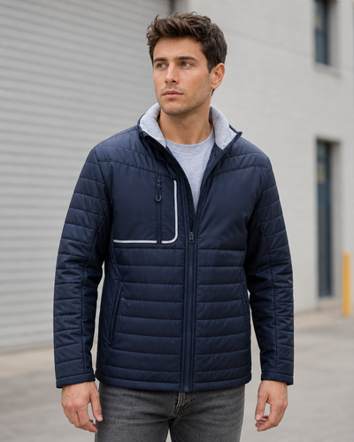 Unisex Patrol Jacket navy and silver on Australian male model