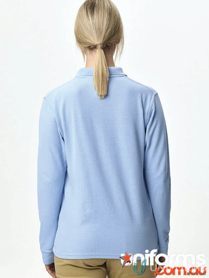 Light blue long-sleeved polo shirt made of unisex traditional poly cotton from Unisex Pique LS Polo