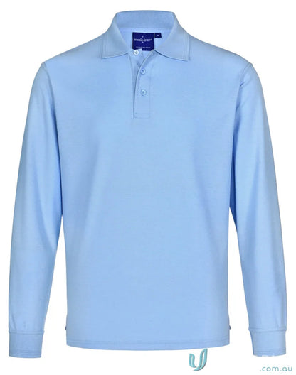 Light blue unisex traditional poly long sleeve polo shirt from Unisex Pique LS Polo collection