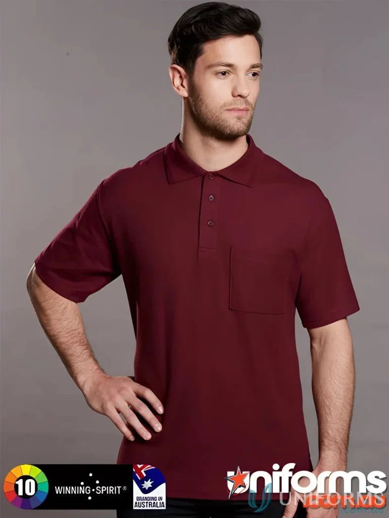Maroon Winning Spirit Unisex Pocket Polo with taped neck seam and PS41 pocket polo design