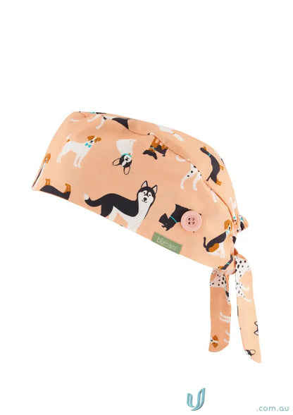 Dog-patterned surgical cap on a unisex printed scrub cap adds personality to your work look