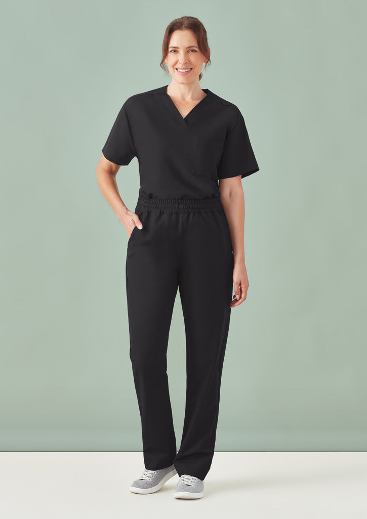 Black v-neck scrub top with unisex Pulse straight leg scrub pant
