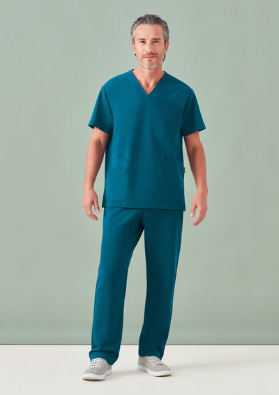 Teal unisex Pulse straight leg scrub pant with v-neck top