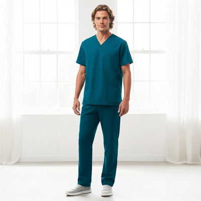 Teal v-neck unisex Pulse straight leg scrub pant set