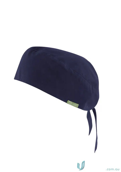 Navy blue reversible scrub cap with ties, offering antibacterial protection and a smart scrub look