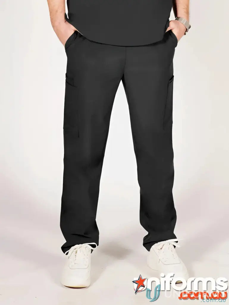 Black cargo scrub pants with elastic waist from Medi 8 Unisex Scrub Pants collection