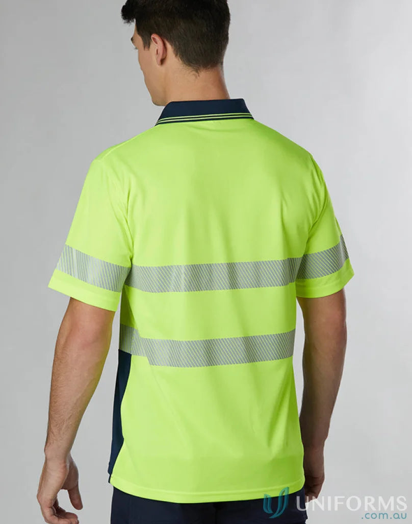 Sw85 Unisex cooldry segmented polo with hi-visibility reflective stripes and matching colour buttons
