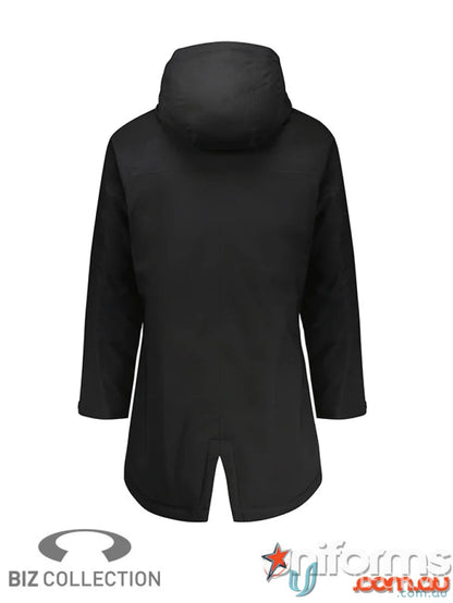Black hooded parka from Unisex Sphere Jacket with waterproof features and recycled polyester lining