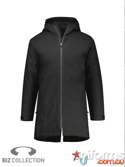 Black hooded raincoat from Unisex Sphere Jacket with waterproof features and recycled polyester lining