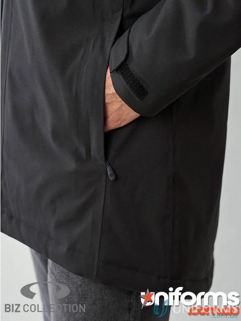 Unisex Sphere Jacket with waterproof features and black zippered pocket details