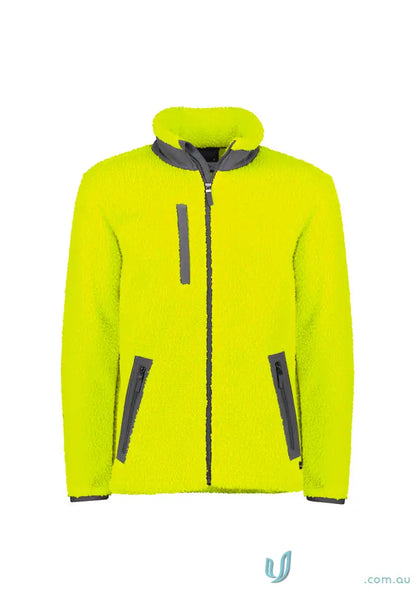 Bright yellow zip sherpa fleece zt285 jacket with dark gray accents, super warm and cozy