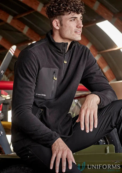 Men’s black zip polar fleece pullover from Streetworx Lightweight collection with chest pocket