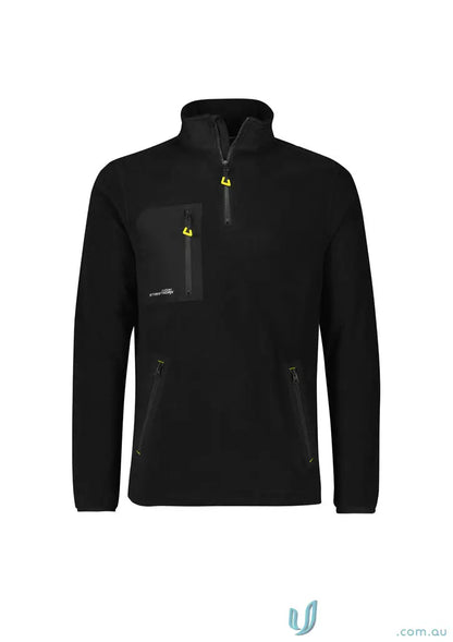 Black men’s zip polar fleece pullover from Streetworx Lightweight with 3 zip pockets