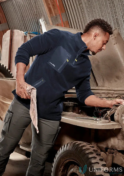 Dark blue Unisex Streetworx Lightweight zip polar fleece with utility pockets, stay warm