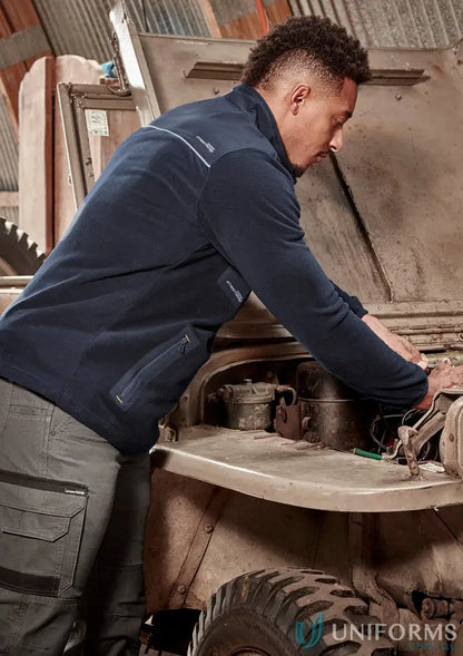 Dark blue Unisex Streetworx Lightweight zip polar fleece with reflective accents and chest pocket