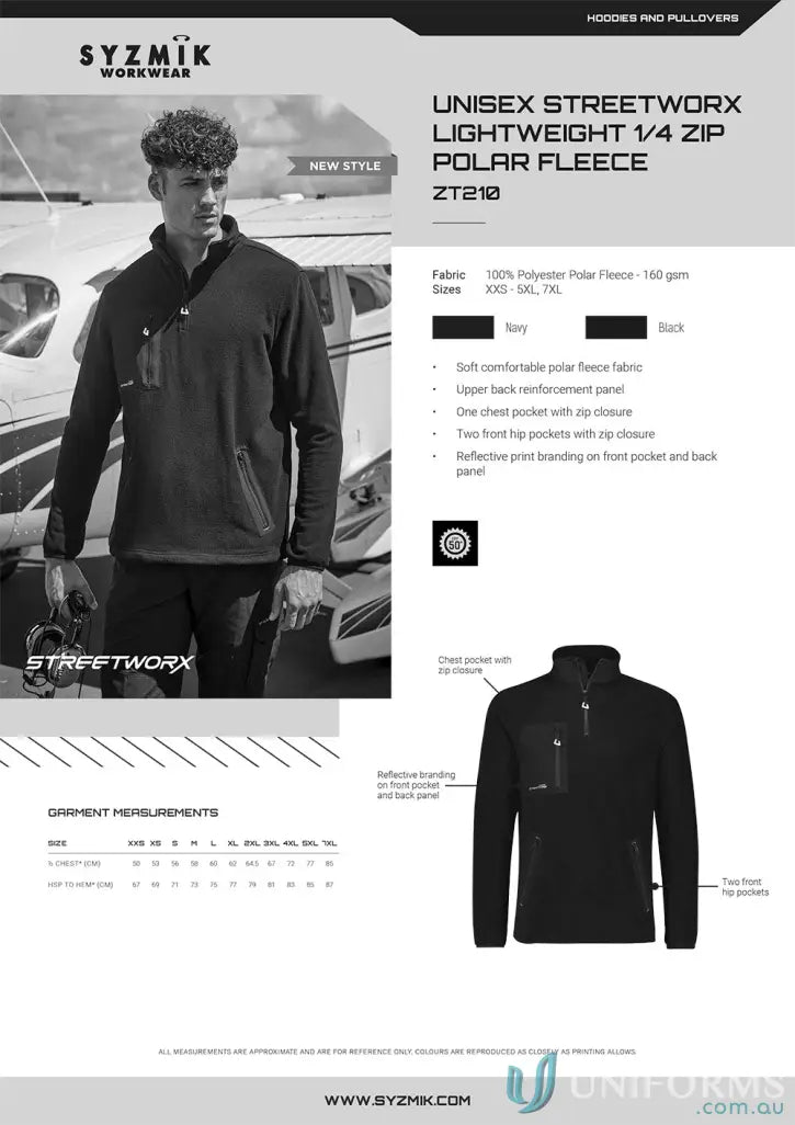 Men’s black zip polar fleece pullover from Streetworx Lightweight stay warm and comfy
