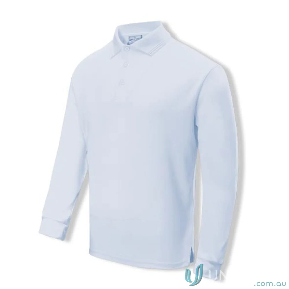 Light blue Unisex SunSmart LS Polo with ribbed collar, perfect for uniforms