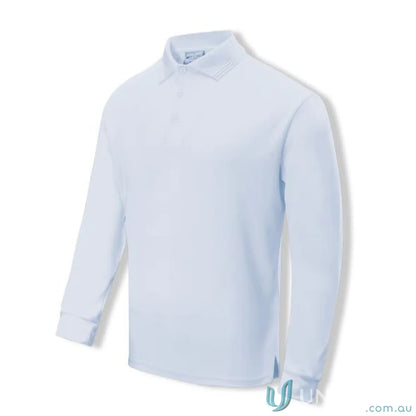 Light blue Unisex SunSmart LS Polo with ribbed collar, perfect for uniforms