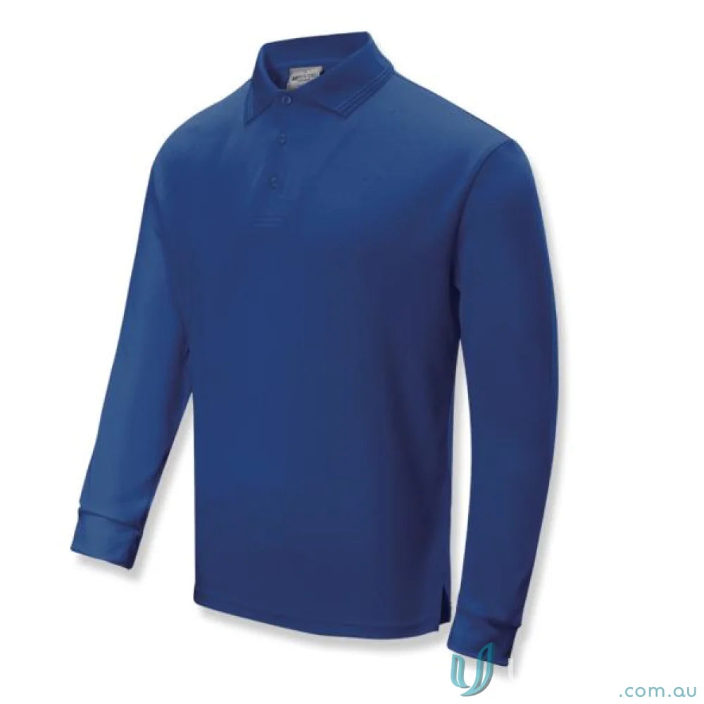 Unisex SunSmart LS Polo in royal blue with three-button placket and ribbed cuffs