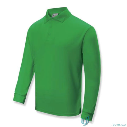 Unisex SunSmart LS Polo in vibrant green, perfect for uniforms and casual wear