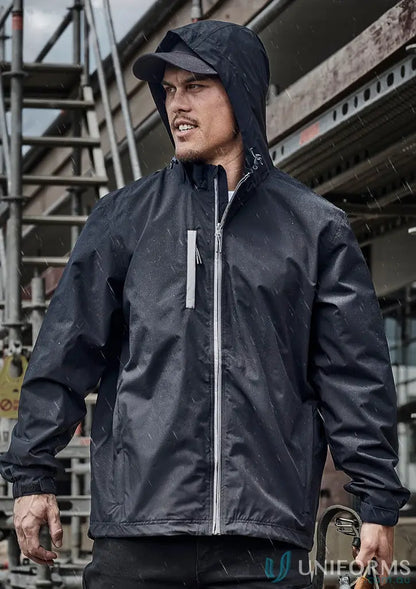 Black hooded packable rain jacket from Unisex Super Light Rain collection, ultra-light jacket ZJ260