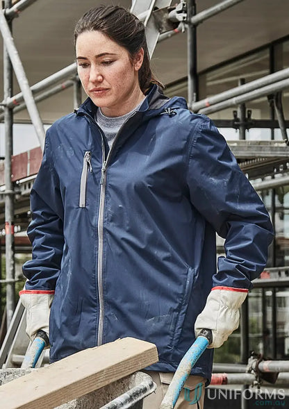 Blue hooded work jacket, unisex super light rain jacket, packable rain jacket zj260