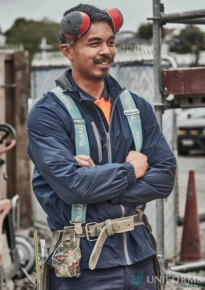 Construction worker with ear protection wearing Unisex Super Light Packable Rain Jacket ultra-light jacket ZJ260