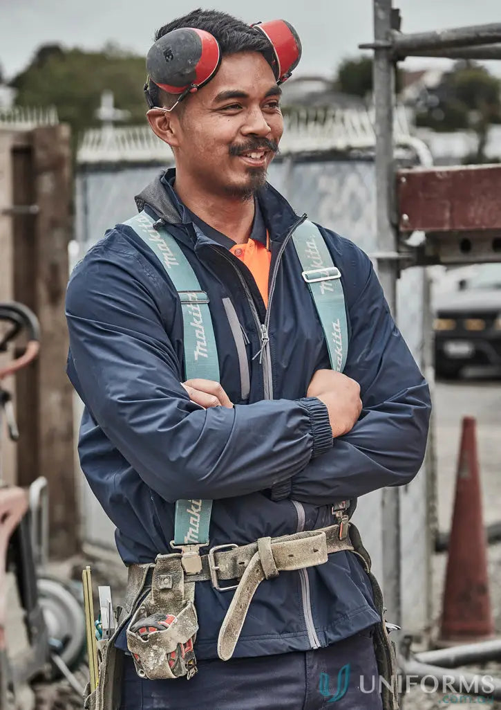 Construction worker with ear protection wearing Unisex Super Light Packable Rain Jacket ultra-light jacket ZJ260