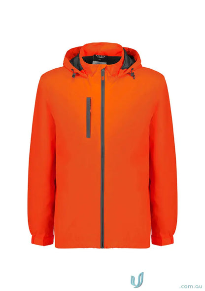Orange hooded packable rain jacket from Unisex Super Light Rain collection, ultra-light zj260