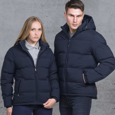 Navy blue Unisex Terrain Puffa Jacket, quilted puffer with hood, stay dry