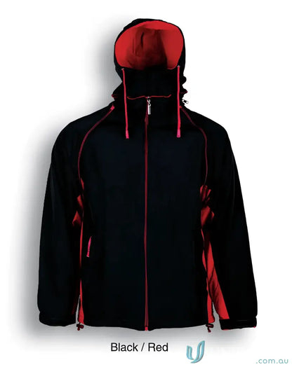 Black and red hooded jacket with stretchy ribbed cuffs, part of the Unisex Three In One Jacket collection