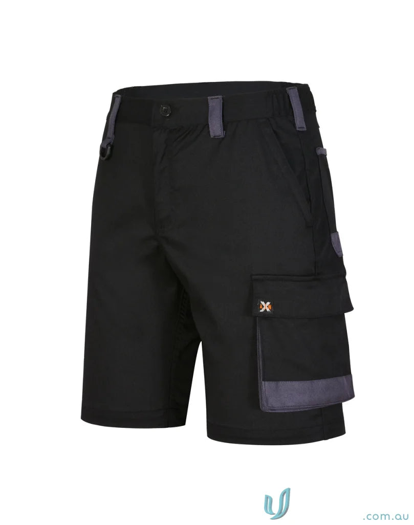 Unisex Black Cargo Work Shorts with Utility Stretch Cargo and Stretch Drill Fabric