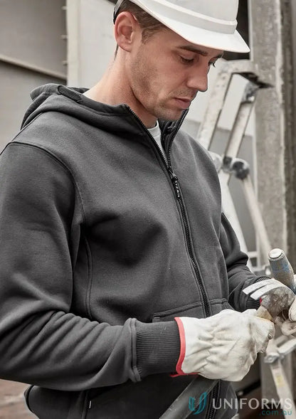 Gray hooded zip-up sweatshirt from Unisex Zip Front Multi Pocket Hoodie for hardworking heroes