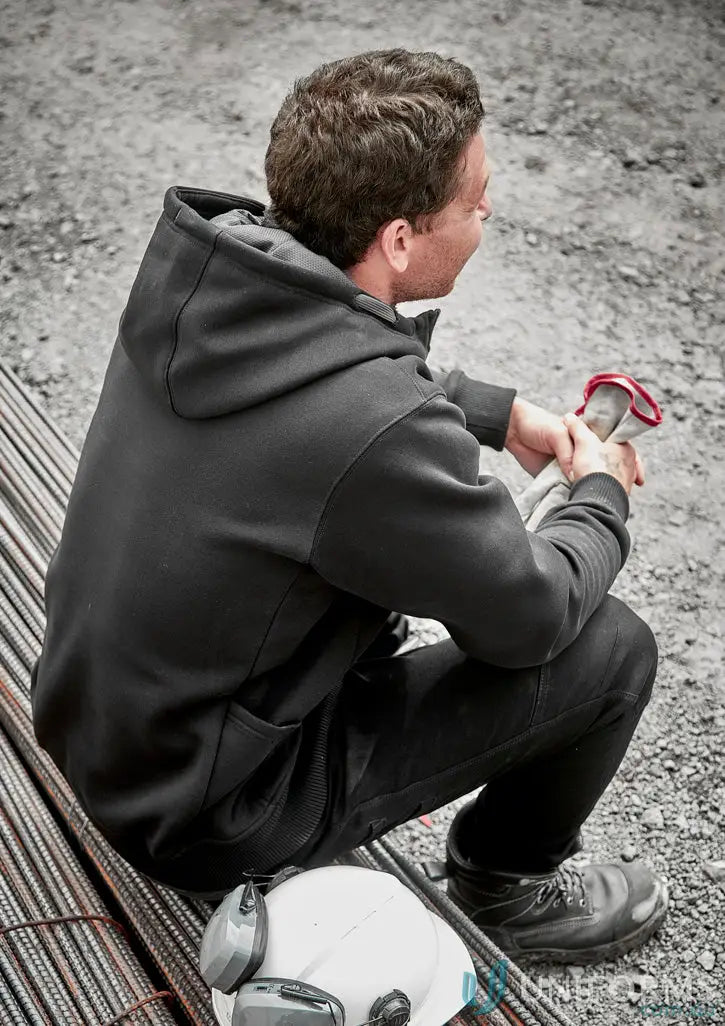Construction worker in black hoodie, perfect for hardworking heroes with stress points
