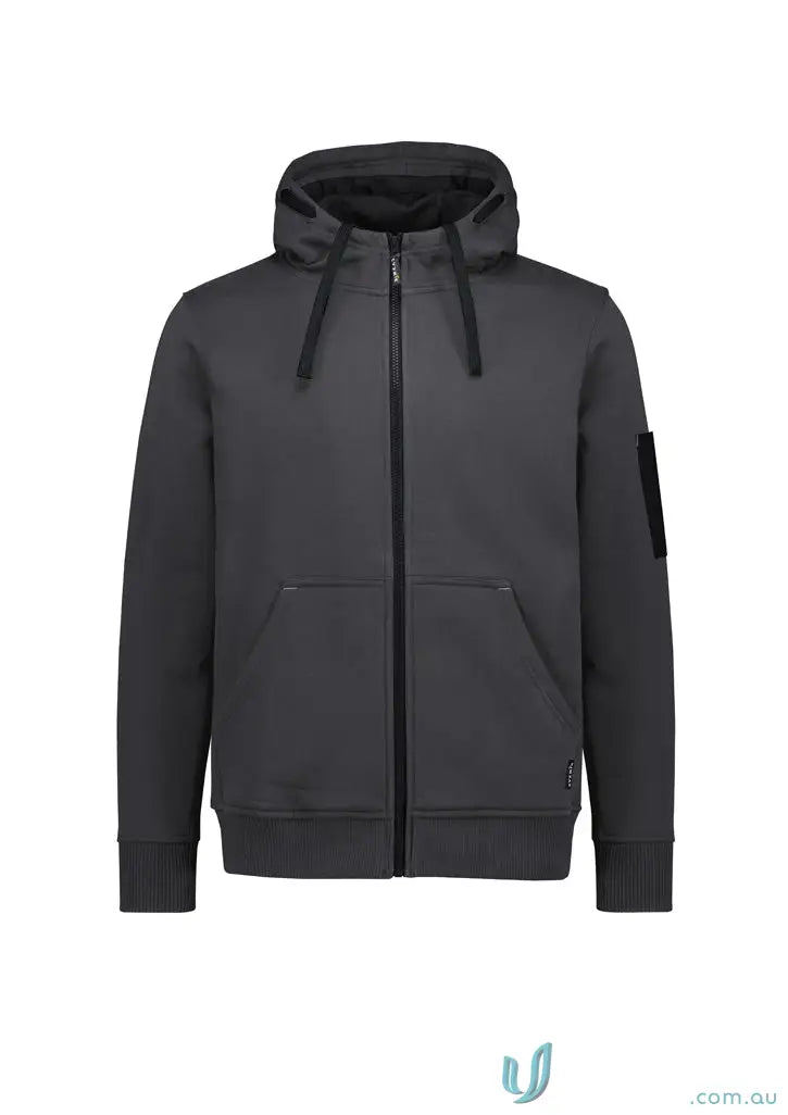 Gray hooded zip-up sweatshirt perfect for hardworking heroes with multi pocket hoodie design