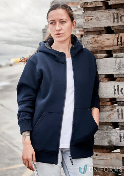 Navy blue unisex multi pocket hoodie with stress points, perfect for hardworking heroes